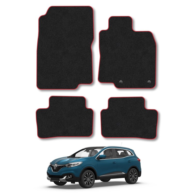 Renault Kadjar (2015-2022) Car Mats Accessories Tailored Fit Carpet Floor Mats Non Slip Red Trim Accessory Compatible Front Rear Set Anti Slip Backing Custom Fit Hand-Finished Full Coverage Clips