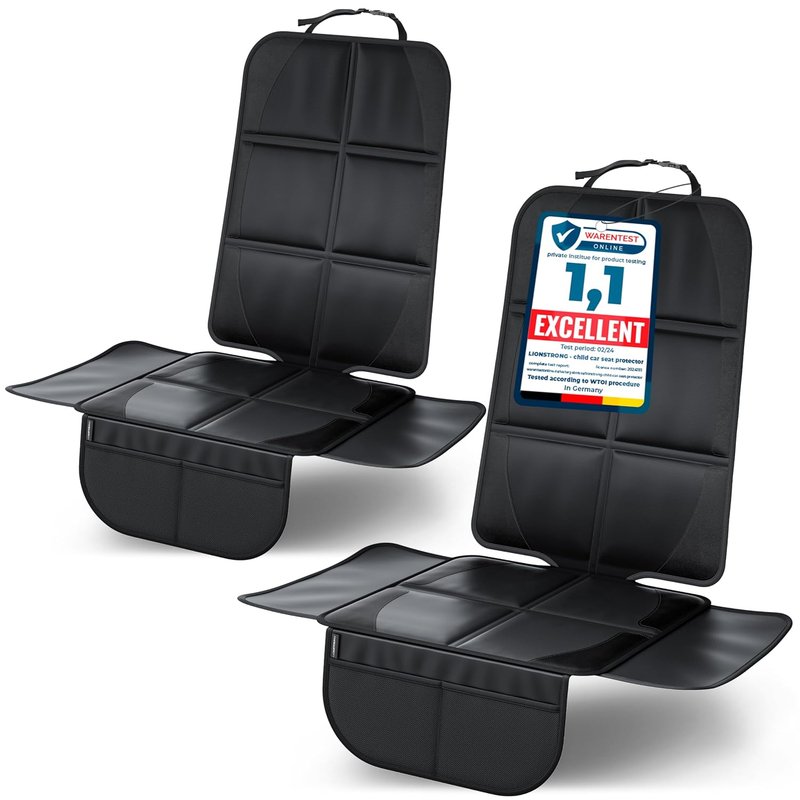 LIONSTRONG® Car Seat Protector for Child Seat [ISOFIX compatible]- Seat Cover for Infant Seat waterproof - Carseat Seat Protectors Baby - Car Seat Mat Dirt resistant - black 2 pieces