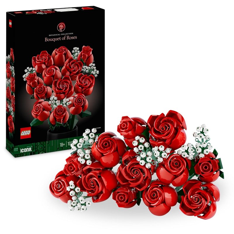 LEGO Botanicals Bouquet of Roses - Artificial Flowers Set for Adults - incl. 12 Faux Roses & 4 Sprigs of Baby's Breath for Home Decor - DIY Gift Idea - Valentine's Day Treat - 10328