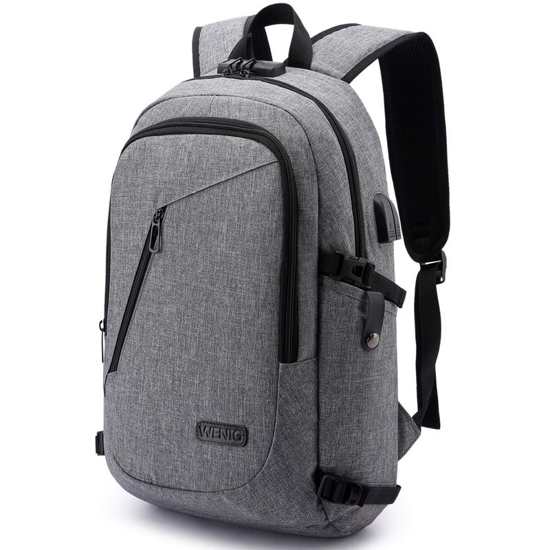 WENIG Anti-Theft Backpack,Business Laptop Backpack with USB Charging Port and Earphone Port with Lock Slim Water Resistant Bag Daypack Fits 15.6 Inch Computer Notebook Rucksack for Work, College
