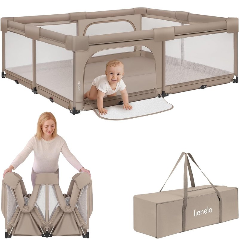 Lionelo Florence XL Easy Fold Large Baby Playpen 180 x 200 cm Foldable Baby Playpen with Mesh Sides, No Assembly, Two Zip Entrances, Padded Rail, Easy Clean, Carry Bag, Baby Play Area for Toddlers
