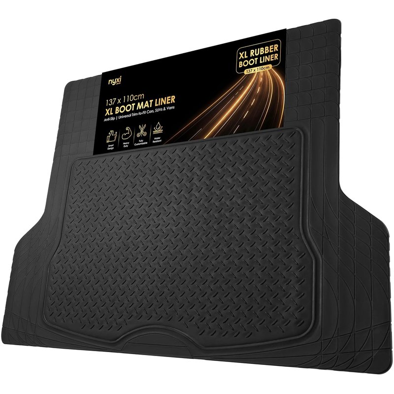 Nyxi Rubber Car Boot Mat Liner (137cm X 110cm) Universal Non-Slip Deep-Dish Heavy-Duty Rubber for Cars SUV Truck and VAN, Waterproof, All Weather