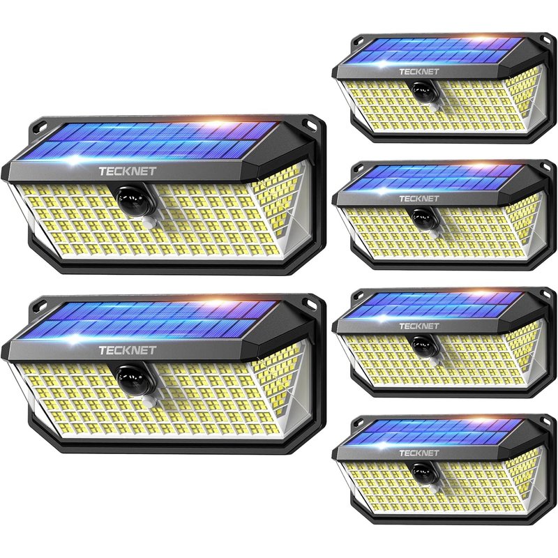 TECKNET Solar Fence Lights, 6 Pack Up-Down Lighting Solar Lights Outdoor Garden, Warm White & RGB 8 Colors, Solar Powered Wall Lights IP66 Waterproof for Outside, Yard, Patio, Backyard