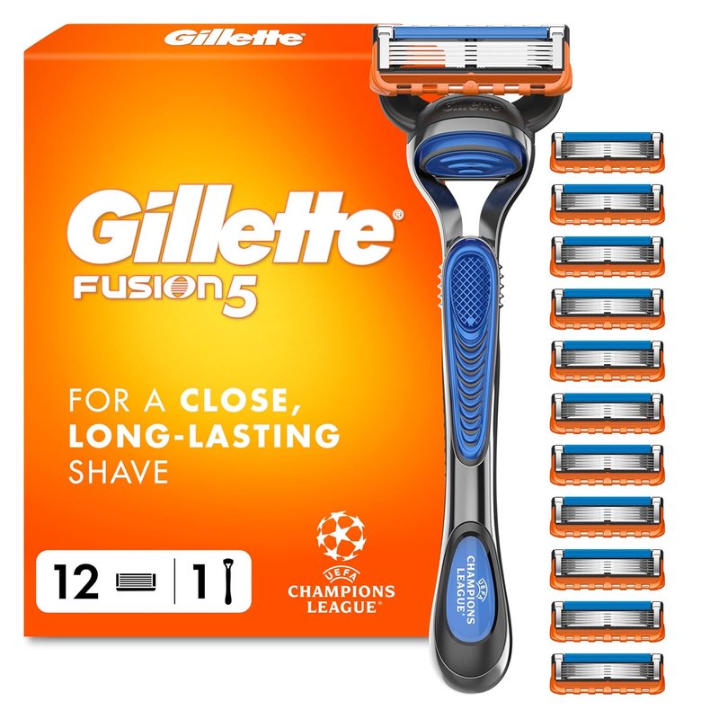 Gillette Fusion5 Razor and Refills for Men - 1 Handle Plus 12 Razor Blades, with Lubrastrip for a Close Shave