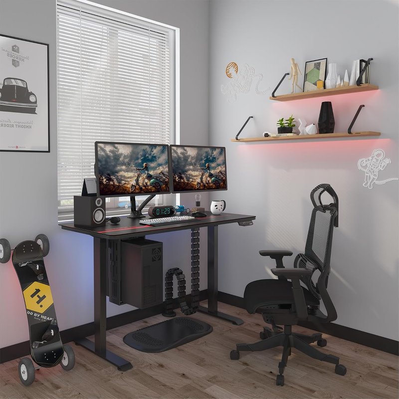 FLEXISPOT 140 x 60 cm Electric Standing Desk, Sit Stand Table Height Adjustable Desk with Backpack Hook and Memory Smart Pannel, Home Office Desk Brown