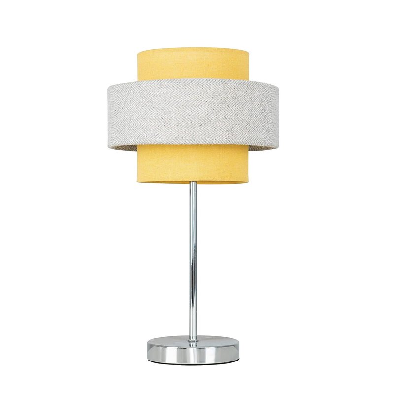 MiniSun | Modern Polished Chrome Touch Table Lamp with a Mustard and Grey Herringbone Shade | Table Lamps, Home Décor & Improvement Essential | Includes 5W LED Bulb [3000K Warm White]