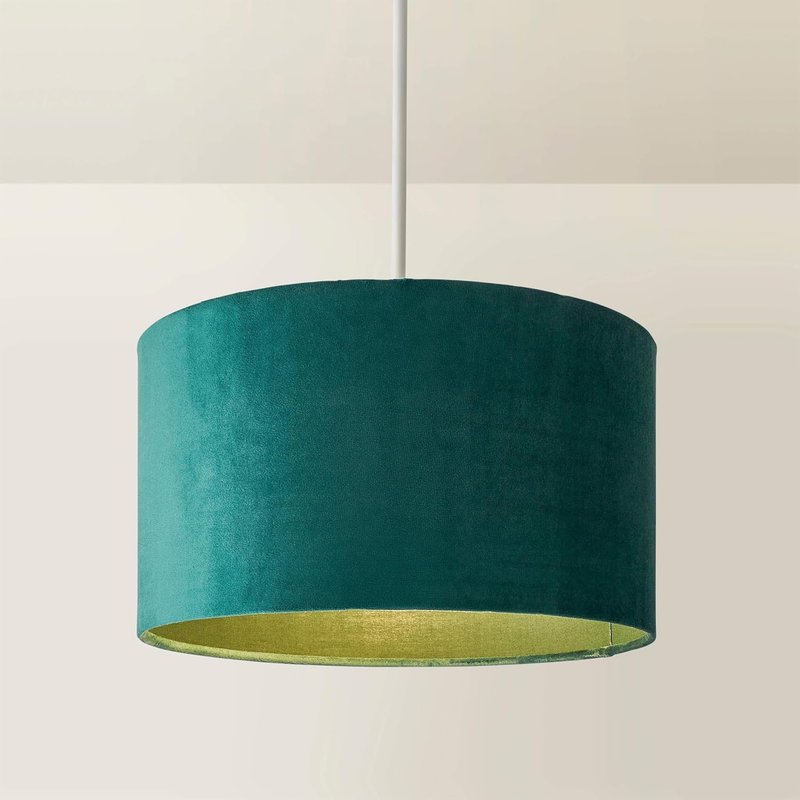 MiniSun | Medium Modern Forest Green Velvet Drum Light Shade | Lamp Shades, Home Décor & Improvement Essential | 35cm Shade Width