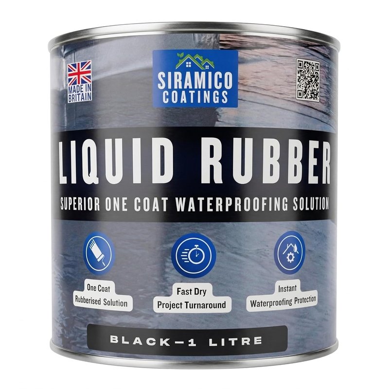 Siramico Coatings Liquid Rubber Roof Coating | Instant Leak Seal Technology I Quick Drying, One Coat Waterproofing Sealant | Black, Grey & Clear (Black, 1 Litre)