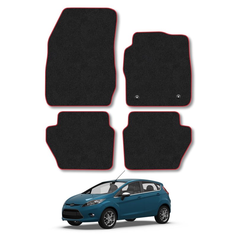 Ford Fiesta (2008-2011) [MK6] Car Mats Accessories Tailored Fit Carpet Floor Mats Non Slip Red Trim Accessory Compatible Front Rear Set Anti Slip Backing Custom Fit Hand-Finished Full Coverage Clips