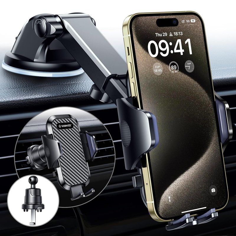 VANMASS Pro Car Phone Holder [2026 Upgraded Suction & Clip] Military-Grade Rotatable Universal Mobile Mount for Dashboard Windscreen Vent,Van Stand Cradle for iPhone 17 Pro Max 16 15 14 13 Samsung S26