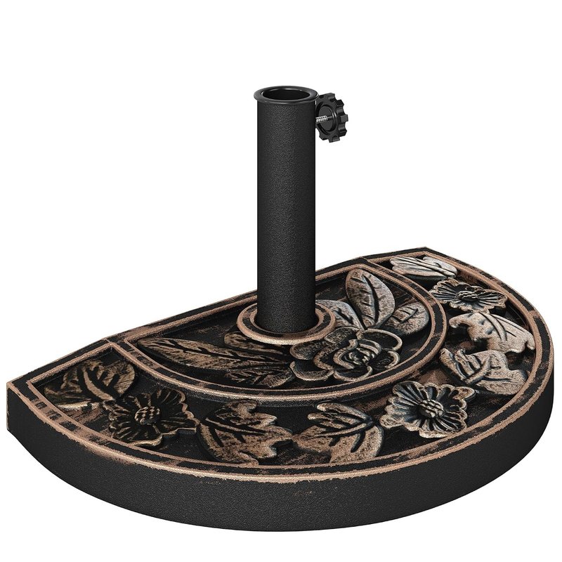 Outsunny 9kg Resin Parasol Base, Half Round Umbrella Stand with Floral Design for Garden, Outdoor, Suitable Umbrella Rod: Φ3.8cm, Φ4.8cm, Bronze Tone
