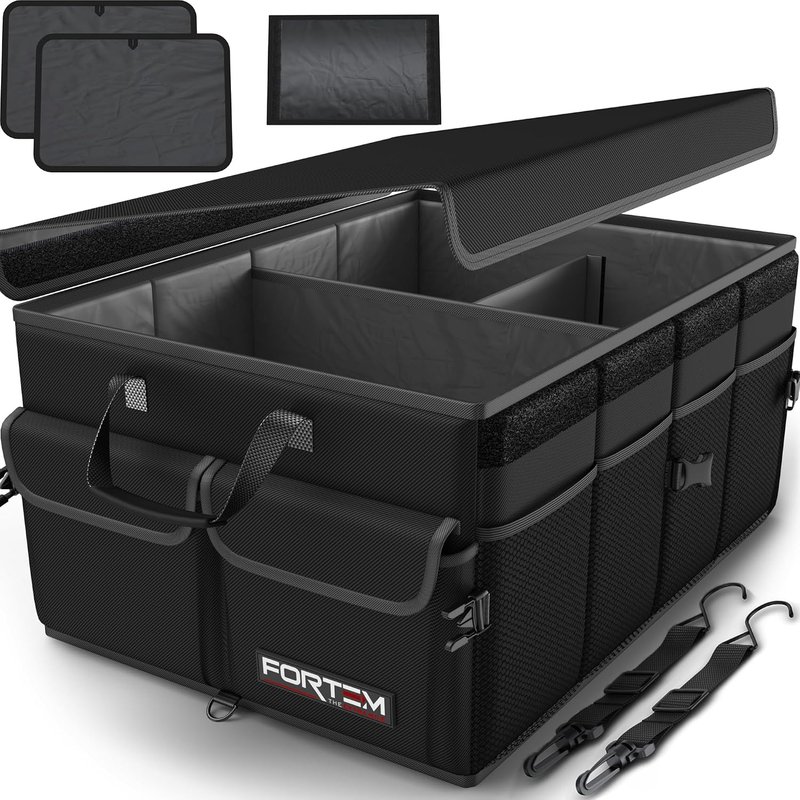 FORTEM Car Boot Organiser Storage, Car Organiser, Boot Tidy, Collapsible Multi Compartments, Cars Accessories for Men Women, 600D Oxford, Non Slip Bottom, Securing Straps, Soft Cover (50L)