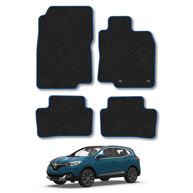 Renault Kadjar (2015-2022) Car Mats Accessories Tailored Fit Carpet Floor Mats Non Slip Blue Trim Full Coverage Compatible Accessory Granulated Backing Front Rear Set Anti Slip Hand-Finished Clips
