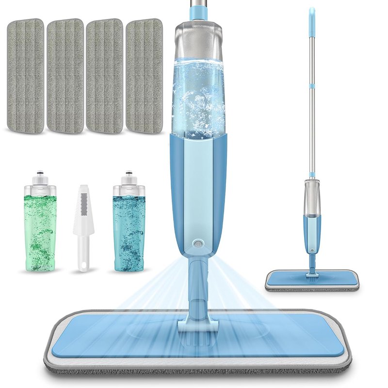 Spray Mops for Cleaning Floors - MEXERRIS Microfibre Floor Mop with 4 Reusable Washable Pads & 2 Refillable Bottles- Wet Dry Dust Mop for Laminate Wood Vinyl Ceramic Hardwood - Home Commercial Mop