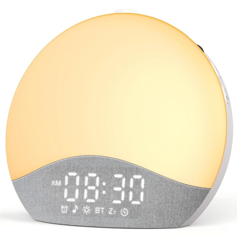 ecozy Sunrise Alarm Clock, White Noise Machine, Bluetooth Sync, 26 Sound, 17 Night Lights, Sunrise/Sunset Simulation, AC-Powered, Wake Up Light for Heavy Sleeper, Elderly, Kid