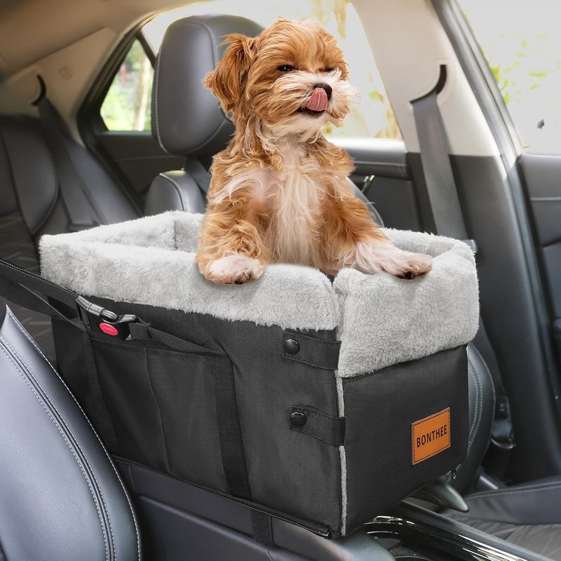 Center Console Dog Car Seat for Small Dogs,Small Dog Car Booster Seat Washable Foldable Puppy Car Seat with Safe Protection Hooks Adjustable Straps and Storage Pocket Pet Up to15lbs
