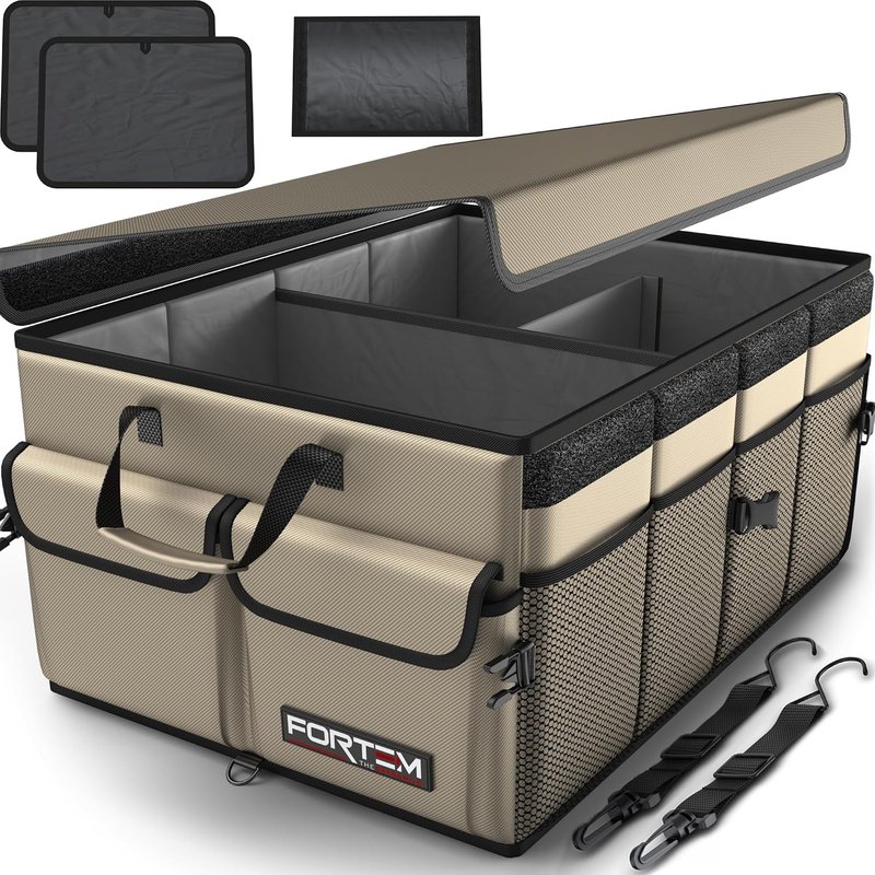 FORTEM Car Boot Organiser Storage, Car Organiser, Boot Tidy, Collapsible Multi Compartments, Cars Accessories for Men Women, 600D Oxford, Non Slip Bottom, Securing Straps, Soft Cover (50L)