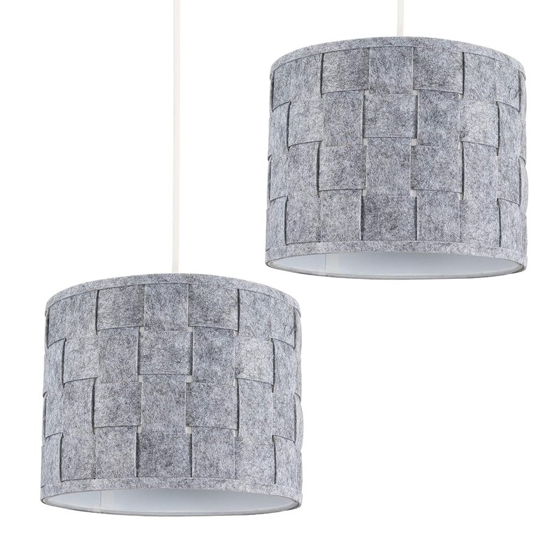 MiniSun | Small Modern Grey Felt Weave Design Drum Light Shades | Pendant Lights, Home Décor & Improvement Essential | Set of 2 | 26cm Shade Width