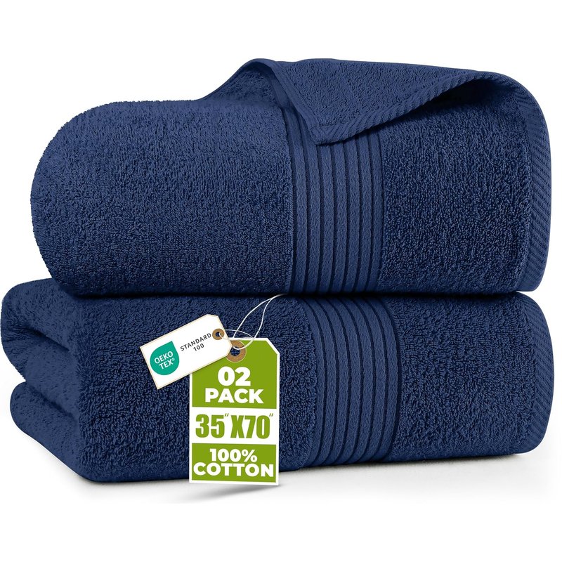 Utopia Towels - Luxurious Jumbo Bath Sheet 2 Pack - 100% Cotton Highly Absorbent and Quick Dry Extra Large Bath Towel - Super Soft Hotel Quality Towel (90 x 180 cm, Navy)