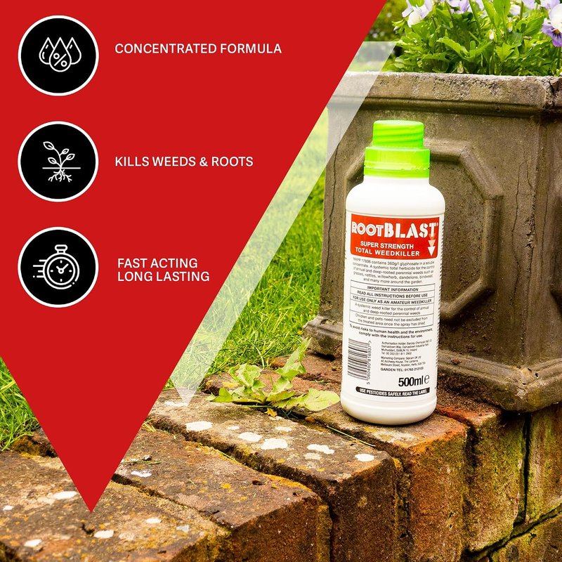 Rootblast | Super Strength Concentrated Total Weed Killer - Super Strength Glyphosate for Effective Weed Control - Kills Weeds down to the their roots (1 x 500ml), Packaging May Vary