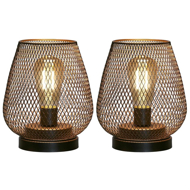 JHY DESIGN Set of 2 Metal Cage Table Lamp Battery Powered, Cordless Accent Lights with LED Edison Style Bulb for Bedroom Home Weddings Parties Patio Indoors Outdoors Valentine's Day(Egg Shape)