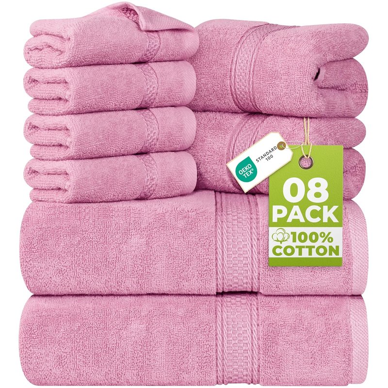 Utopia Towels 8 Piece Towel Set - 2 Bath Towels, 2 Hand Towels and 4 Washcloths Cotton Hotel Quality Super Soft and Highly Absorbent (Pink)
