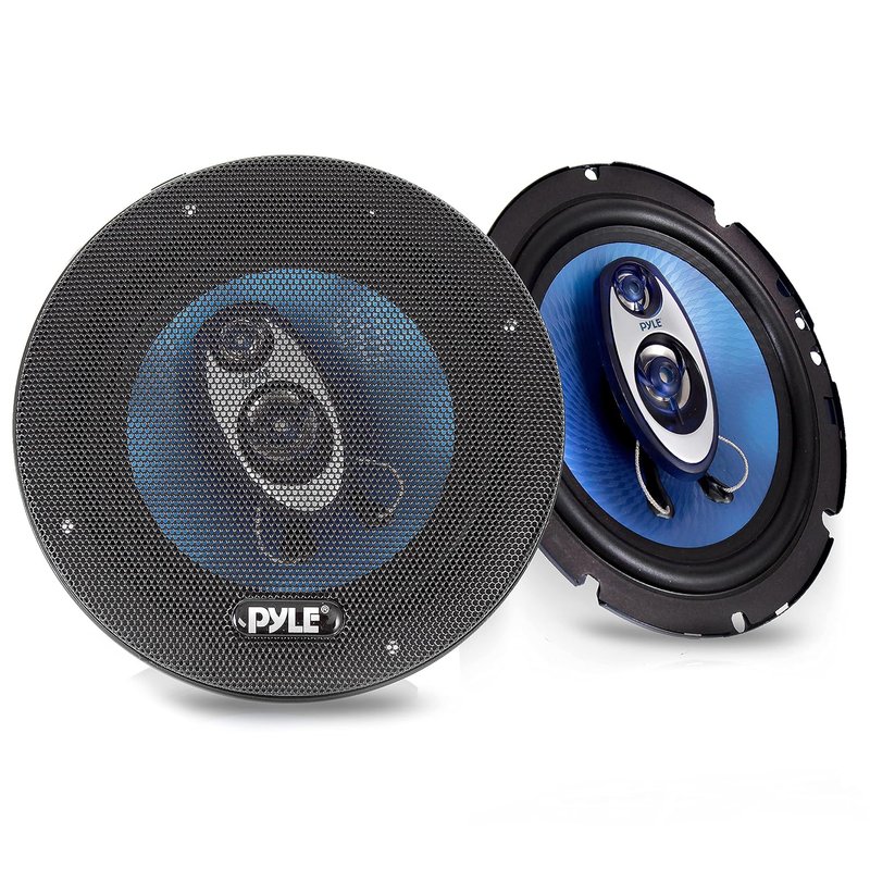 Pyle 17cm Speakers, 6.5 Inch Car Speaker, 180W RMS/360W Power Handling 3-Way Sound Speaker System w/ 4 Ohm Impedance Pro Full Range Triaxial Loud Audio, Round Shaped Car Door Speakers, Blue