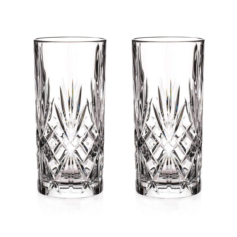 DIAMANTE Chatsworth Hi Ball Glass Tumbler - Perfect for G&T, Water and Cocktails - Premium Crystal - Set of 2