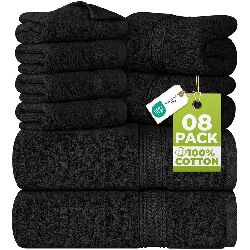 Utopia Towels 8 Piece Towel Set - 2 Bath Towels, 2 Hand Towels and 4 Washcloths Cotton Hotel Quality Super Soft and Highly Absorbent (Black)