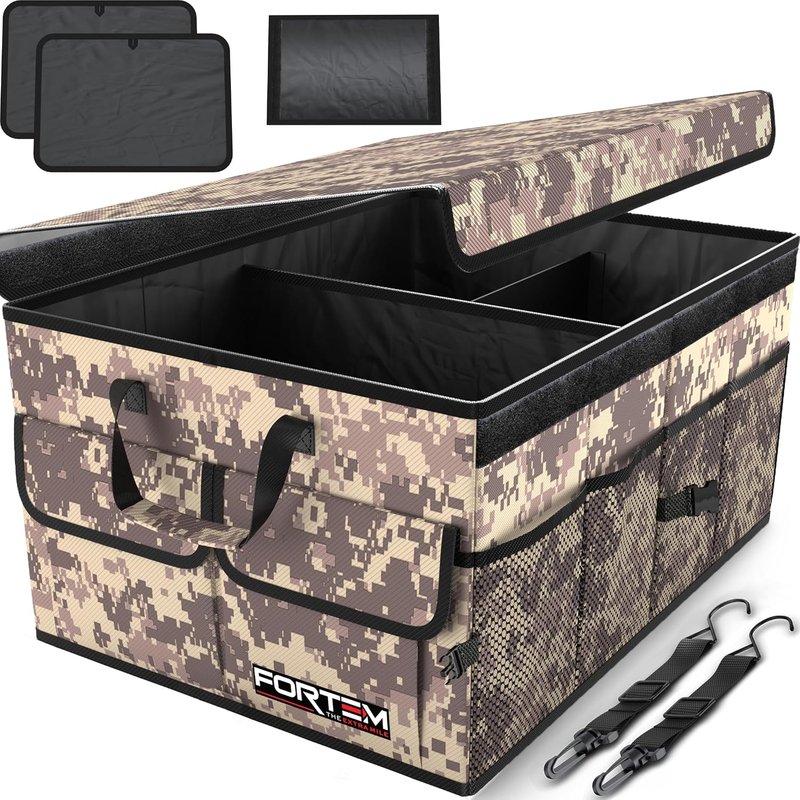 FORTEM Car Boot Organiser Storage, Car Organiser, Boot Tidy, Collapsible Multi Compartments, Cars Accessories for Men Women, 600D Oxford, Non Slip Bottom, Securing Straps, Soft Cover (50L)