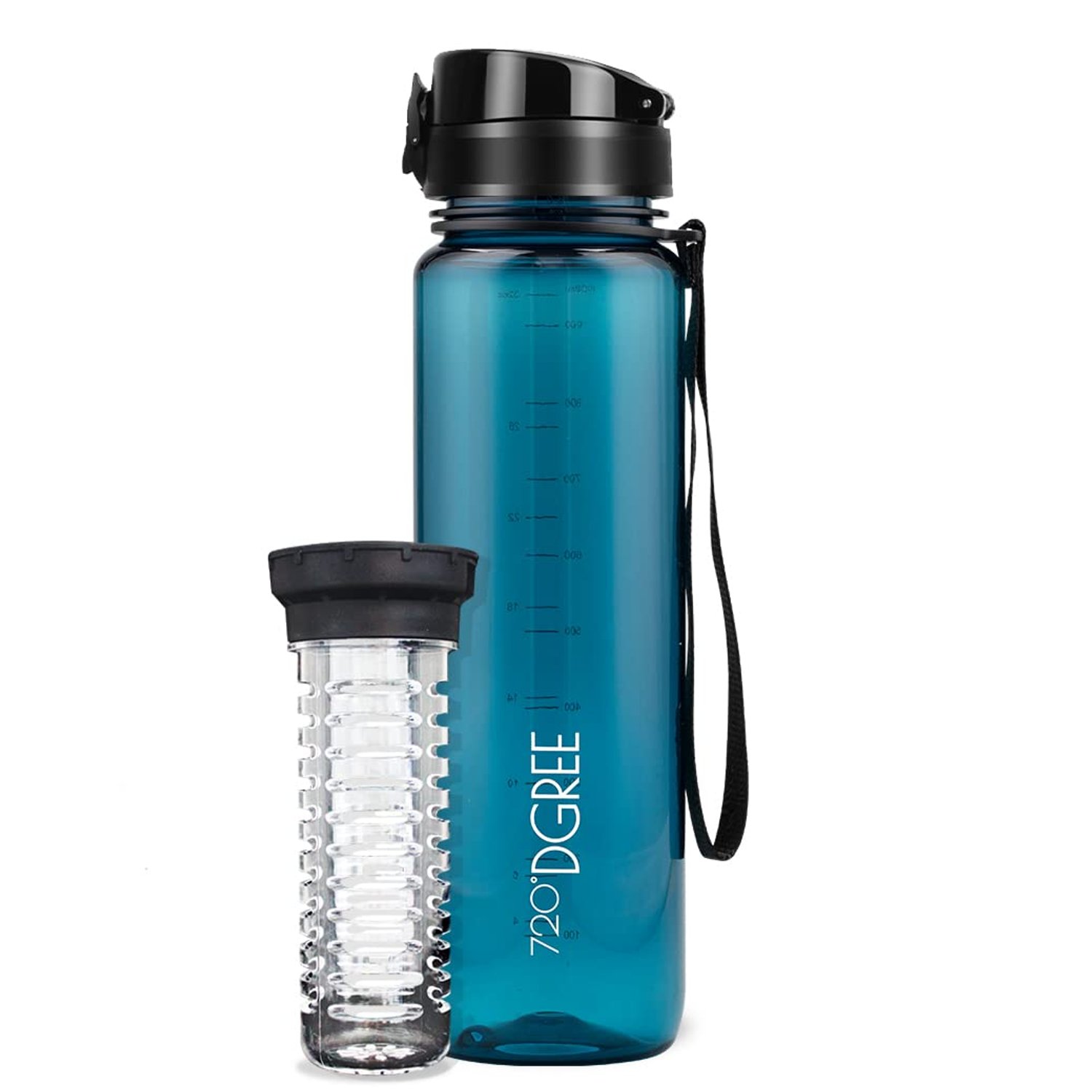 720°DGREE Water Bottle “uberBottle“ - 1 L crystalClear +Fruit-Infuser - BPA-Free Tritan, Leakproof, Reusable Drinking Bottle - Sports Bottle for Gym, Fitness, Cycling, Travel, Kids, School Office