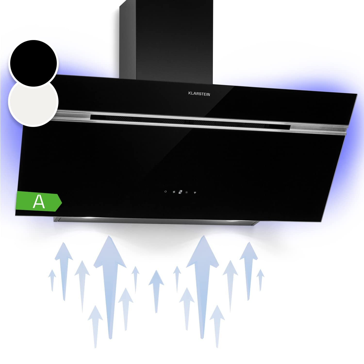 Klarstein Alina 90 Angled Cooker Hood - 615m³/h Air Flow, Touch Panel, LED Backlighting, Quiet 63dB, Energy Class A, 90cm Extractor Hood, Black