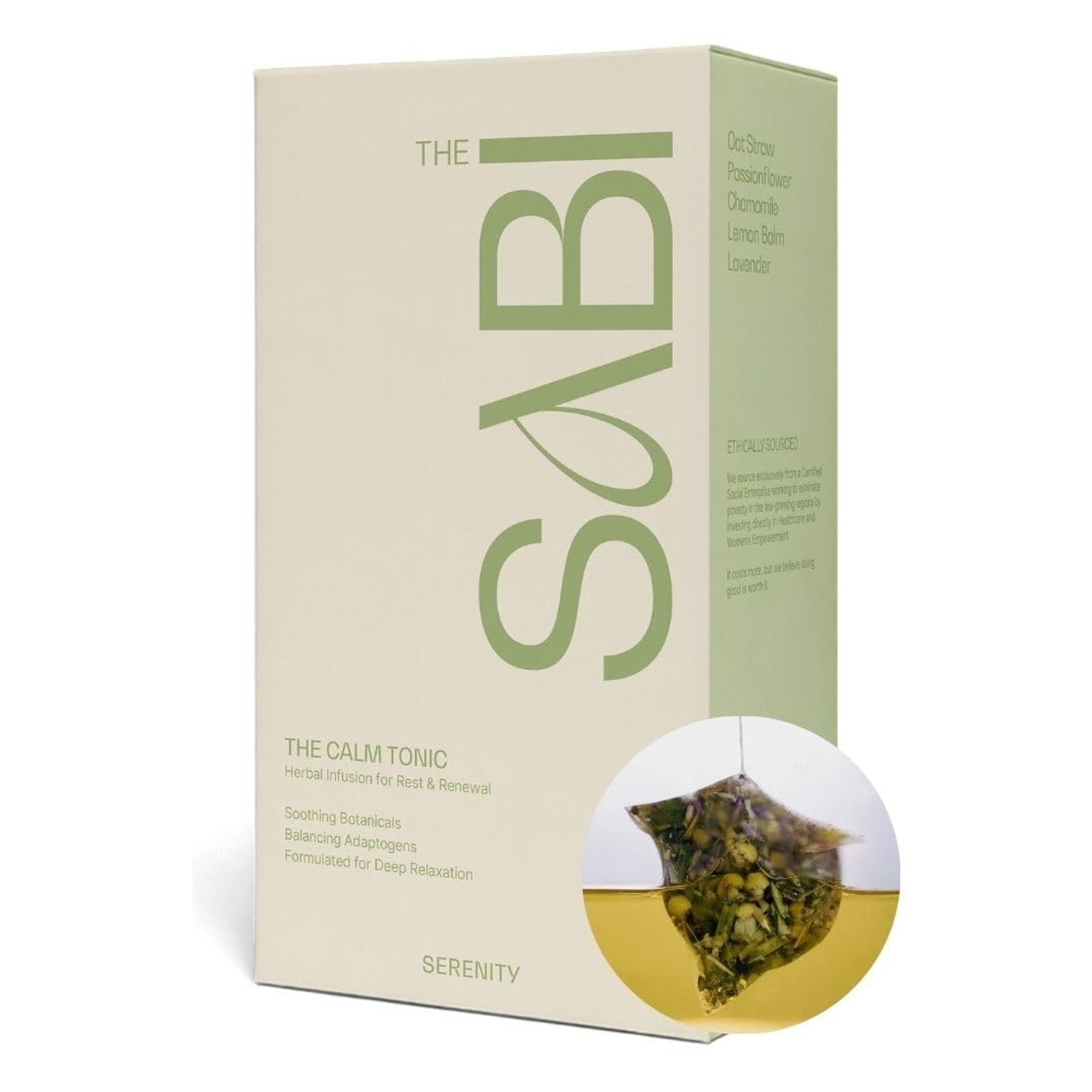 Calming & Sleep Herbal Infusion, 20 large teabags | All-Natural Relaxing Tea, Plastic-Free | Calm Tea Of Oat Straw, Lavender Tea, Chamomile Tea, Passionflower Lemon Balm | The SABI Calming Herbata