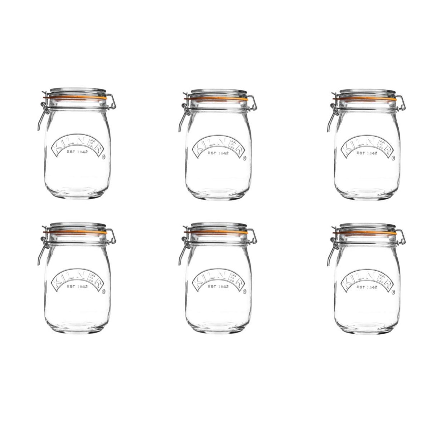 Kilner 6 x Traditional 1 Litre Airtight Clip Top Preserve Glass Storage Jars