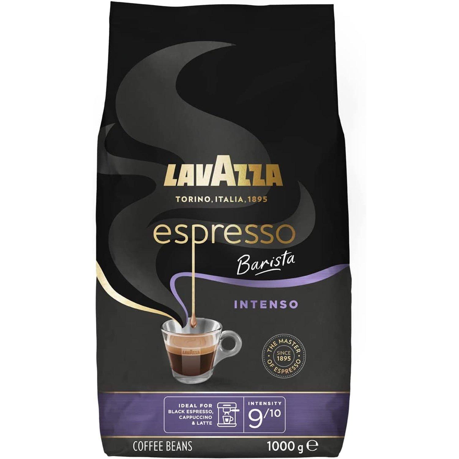 Lavazza Espresso Intenso Barista, Arabica and Robusta Drum Roast Coffee Beans, 4 x 1 kg Pack