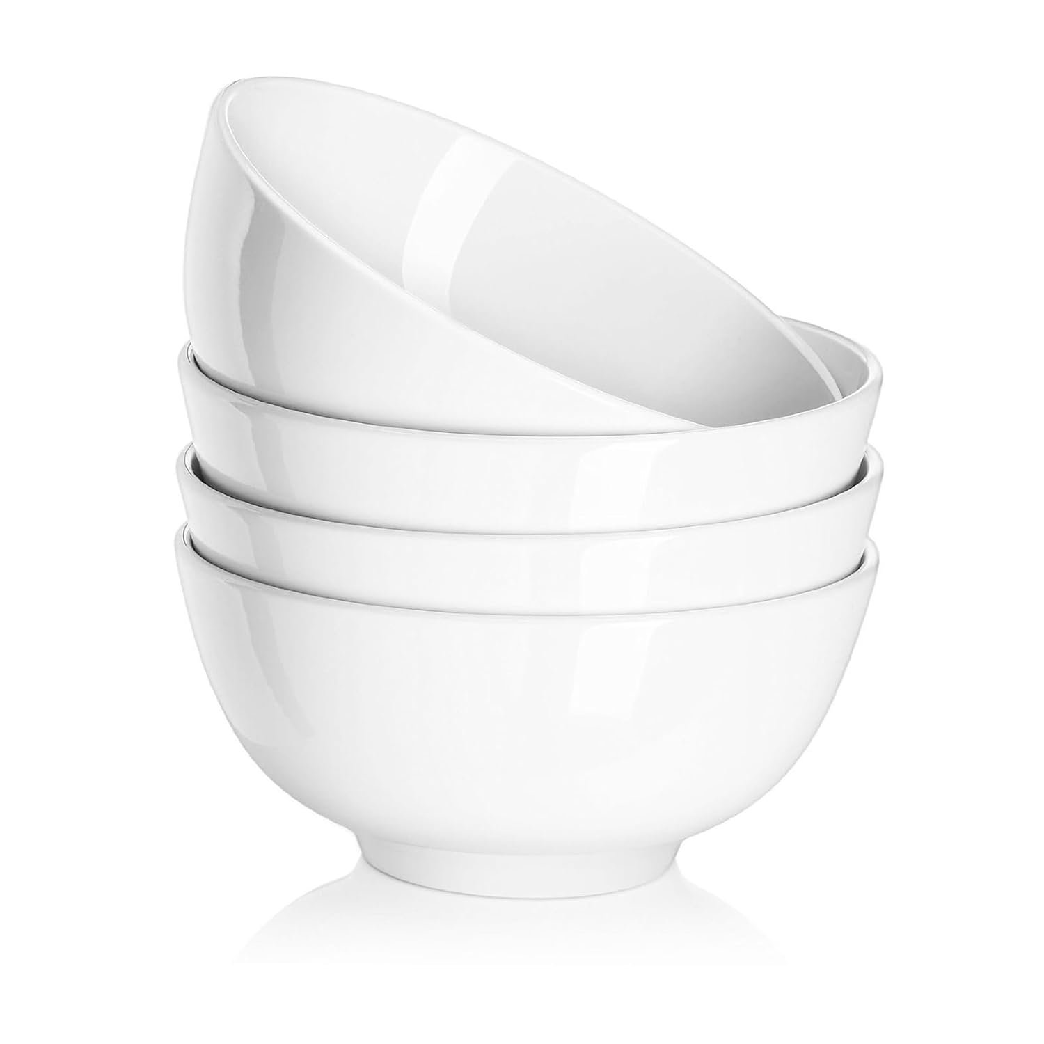 DOWAN Cereal Bowls, 650ml Ceramic Bowl Set of 4, Porcelain Rice Bowls for Soup, Breakfast, Oatmeal, Fruit, Salad, Ramen, Microwave and Dishwasher Safe for Kitchen, Ø 15.2 cm