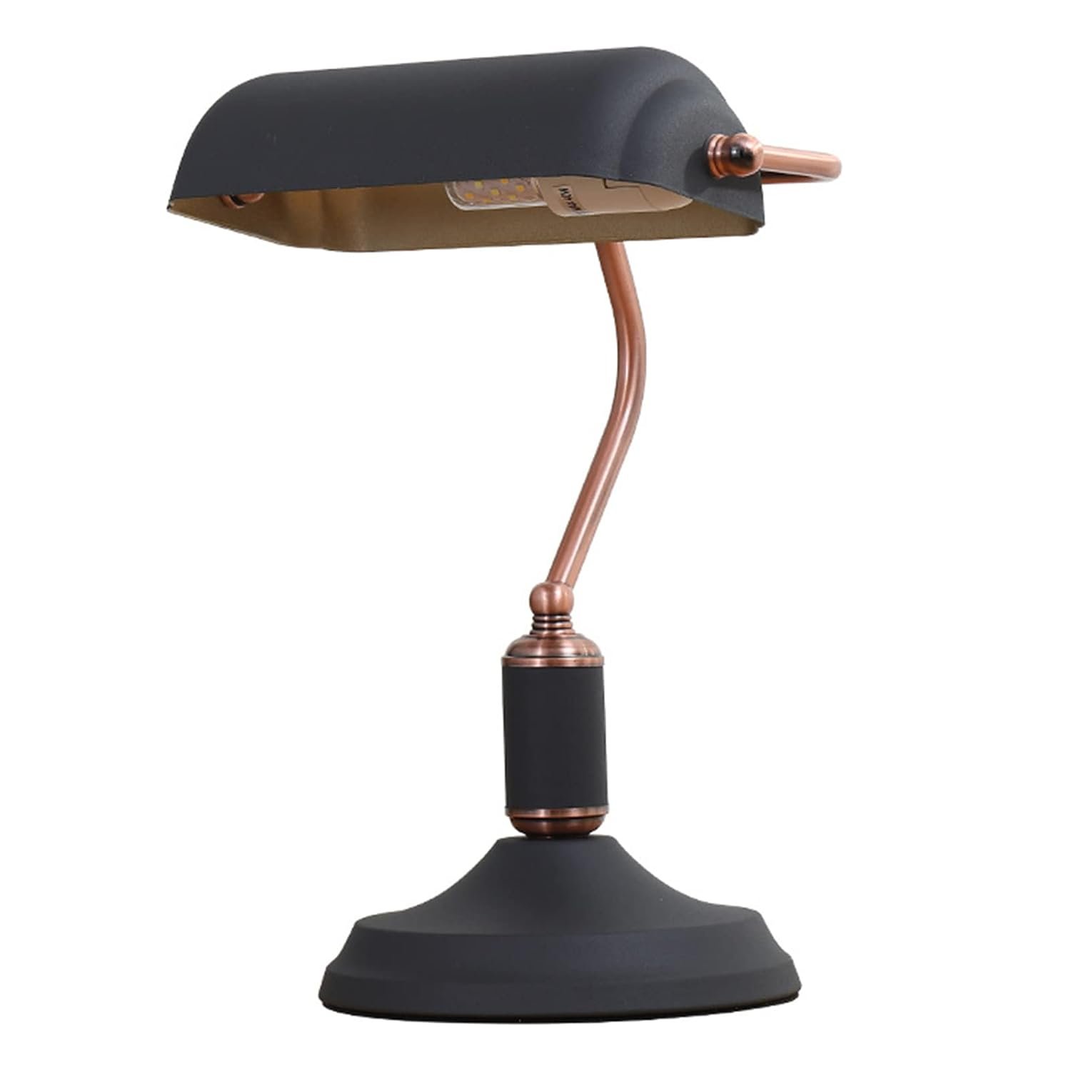 HJXDtech Vintage Industrial Desk Lamp, Black Metal Shade with Rose Gold Gooseneck Arm Banker's Lamp for Study Office Bedroom Reading Table Light