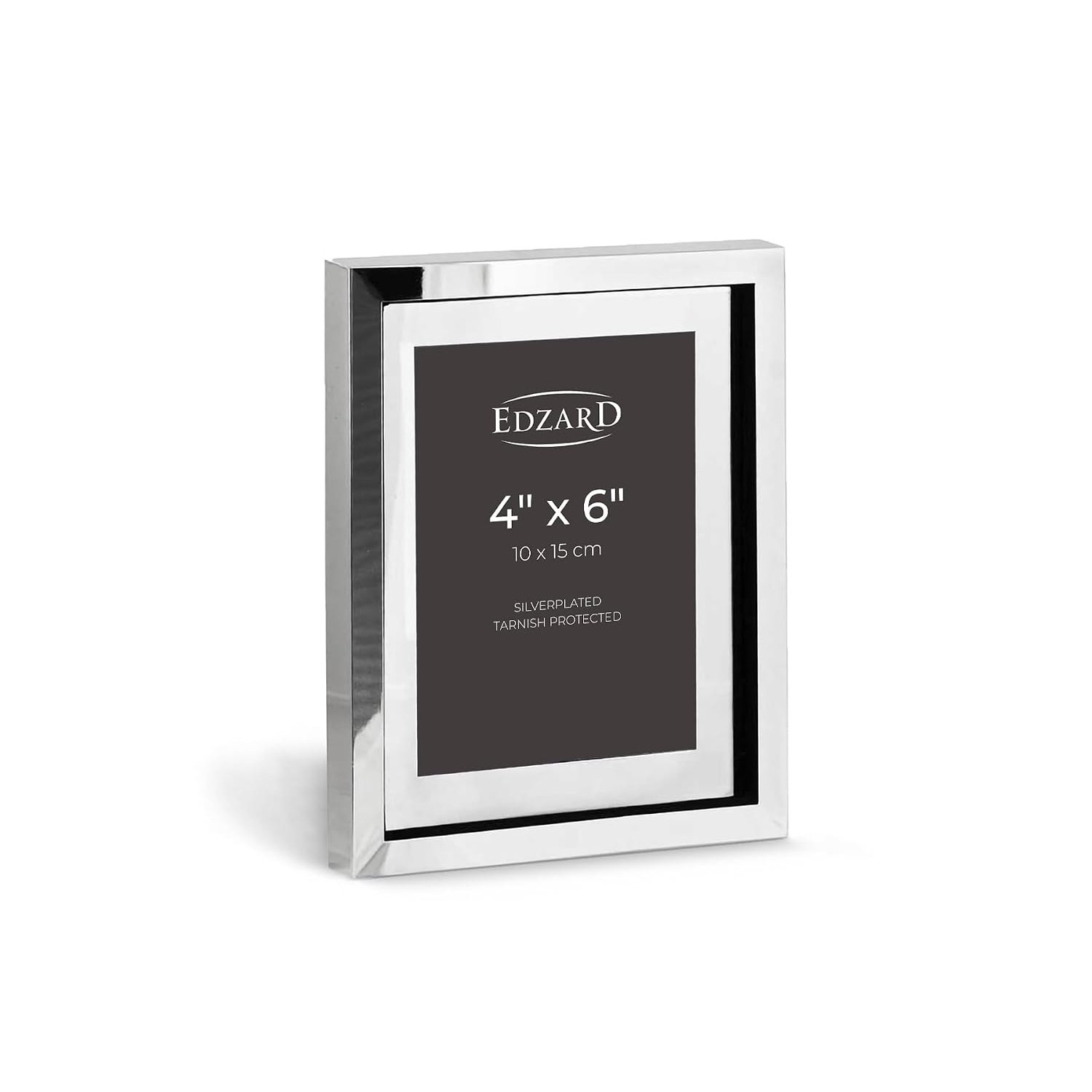 Edzard Silver Plated Photo Frame 4"x6" (10x15 cm) Caserta, Non-Tarnishing, High Gloss Finish, Real Glass Front & Premium Velvet Back, Portrait or Landscape Display - Elegant Wedding Gift