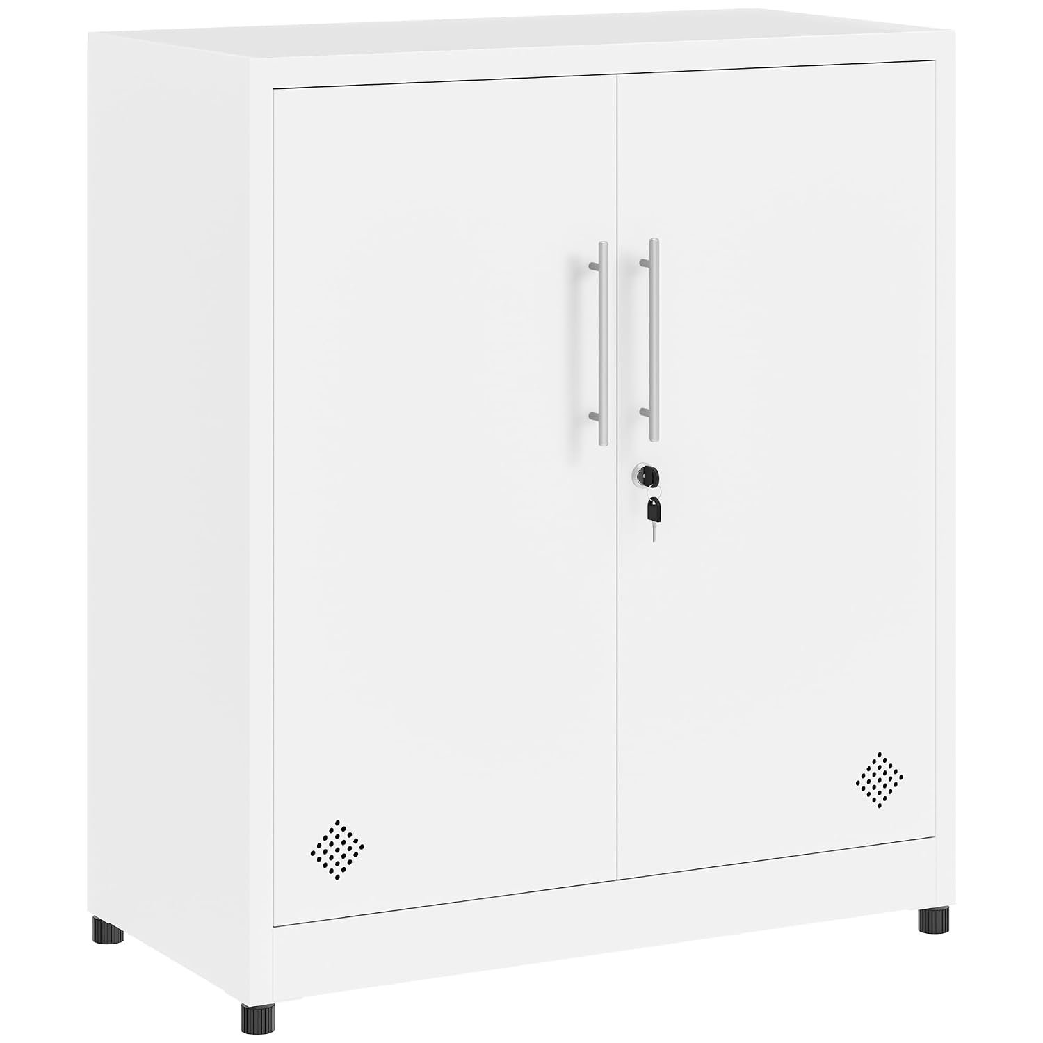 YITAHOME 2 Door Storage Cabinets, Metal Filing Cabinets with Key, Freestanding Storage Cupboard with 2 Adjustable Shelves, Bathroom Organizer Cupboard, File Cabinets for Home Office, White
