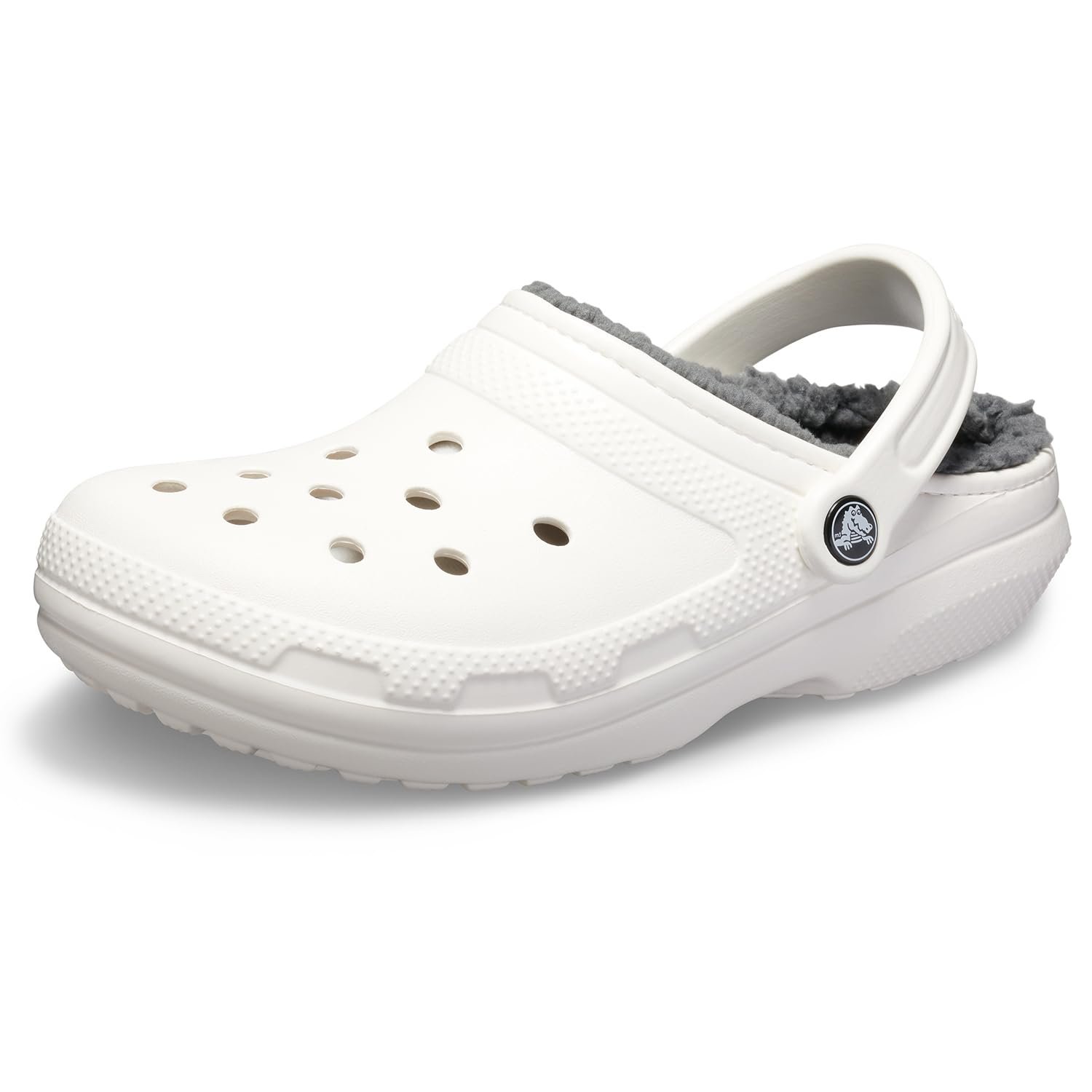 Crocs Classic Unisex Lined Clog, Soft, Fuzzy Liner for Extra Warmth with Slip On Style, in White / Grey Lining, Size M8W9 UK