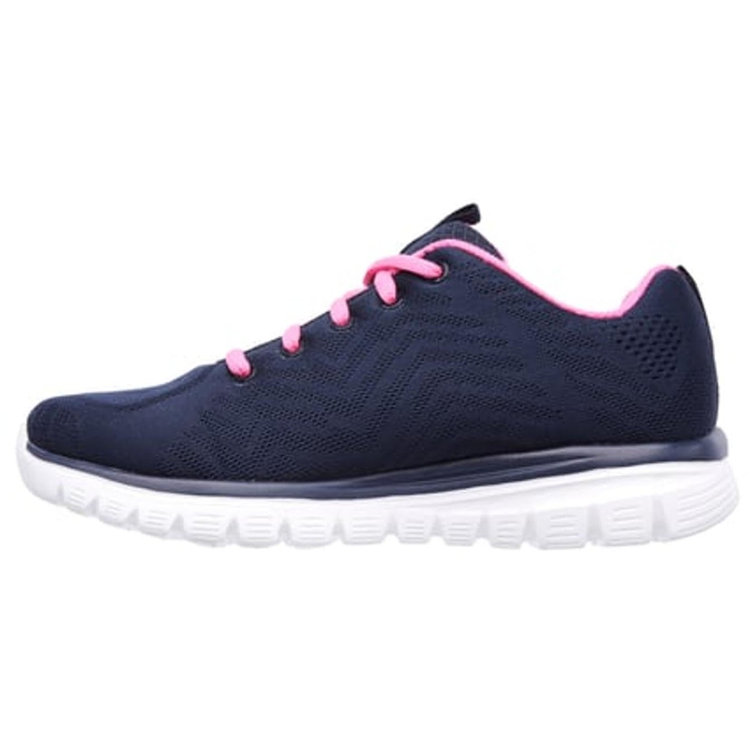 Skechers Women's Graceful Get Connected Sneaker, Navy Mesh Hot Pink Trim, 5.5 UK