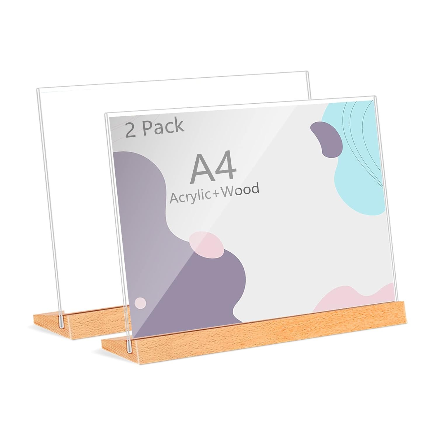 Andchi Table Display Acrylic Sign Holders, L-Shape Table Stands Wooden Base Menu Holders for Restaurants, Office (A4 horizontal)