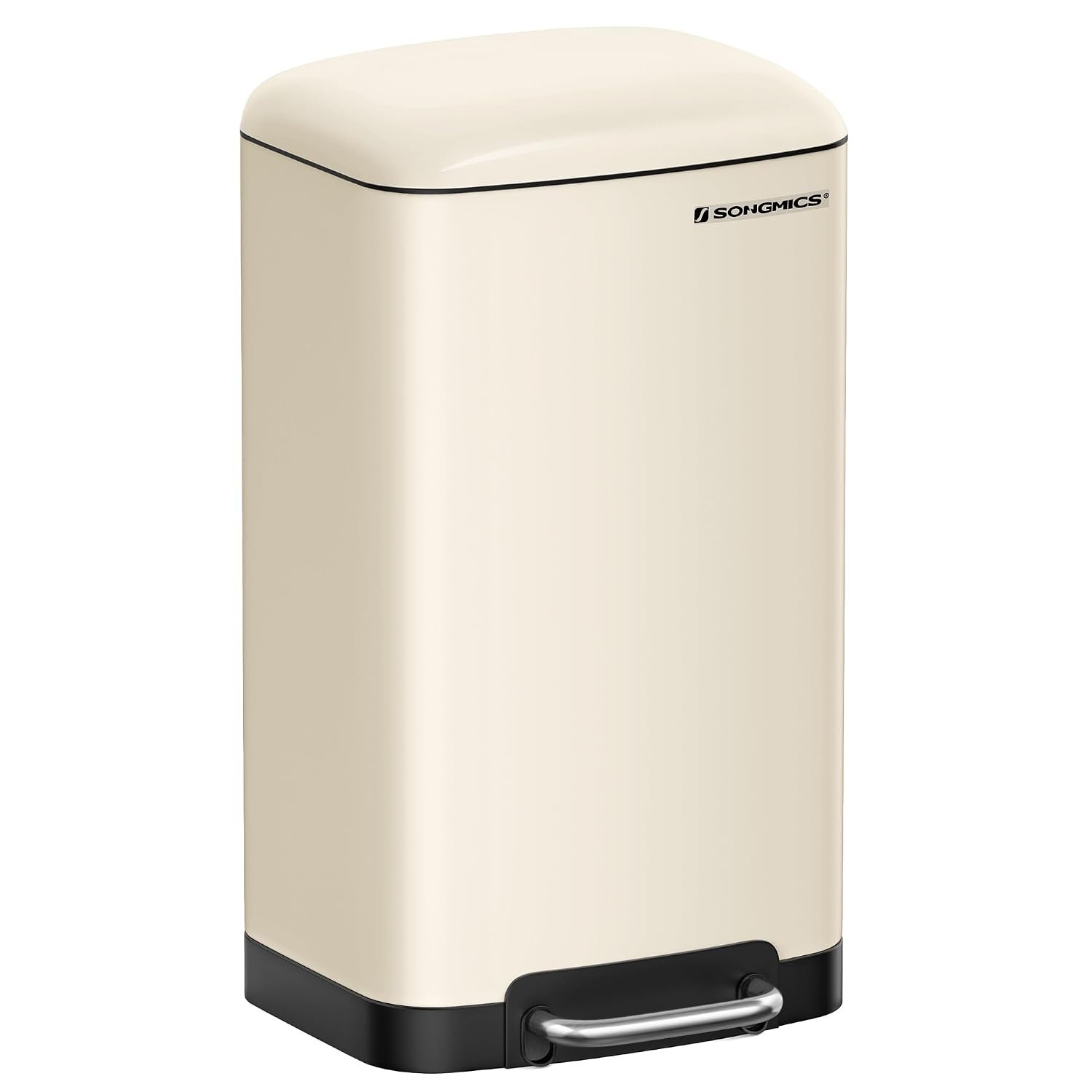 SONGMICS Kitchen Bin, 8 Gallon (30L) Rubbish Bin, Steel Pedal Bin with Lid and Inner Bucket, Soft Close, Cloud White LTB001A01