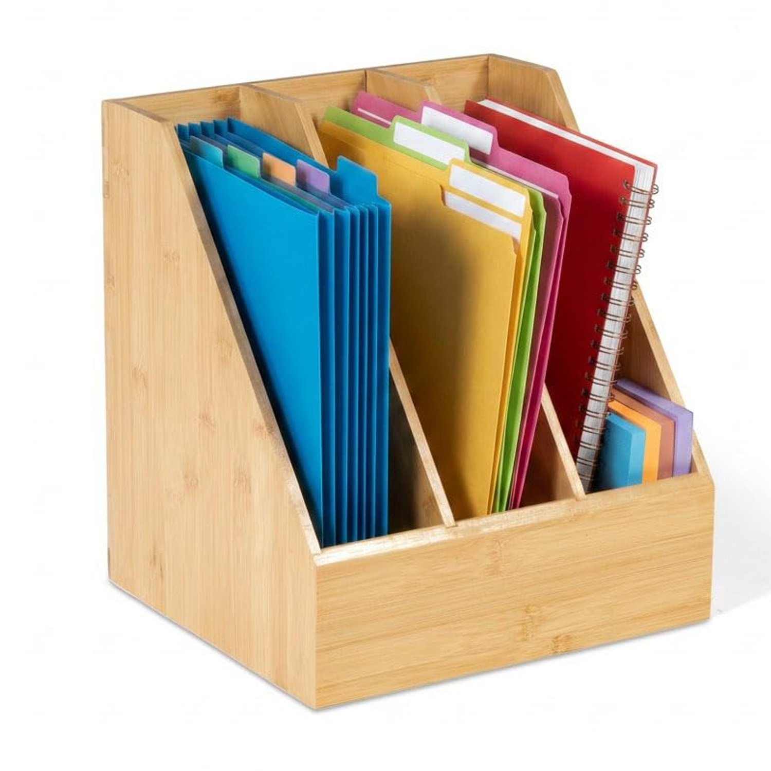 Osco Natural MOSO Bamboo Triple Magazine File Organisers for Desk, Shelf Filing – Brochure & Document Holder, A4 Compatible – Stylish Eco Office Storage – (30×28×25 cm)