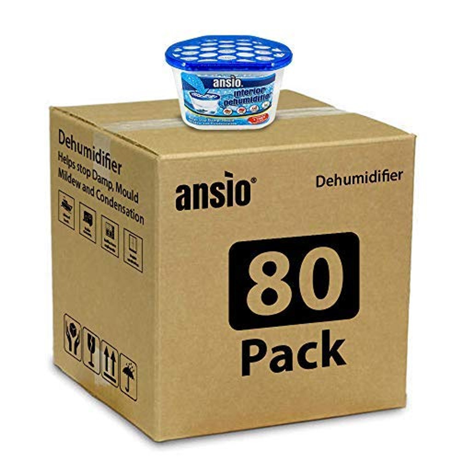 ANSIO Dehumidifier 500ml Pack of 80 Condensation Remover Moisture Absorber Dehumidifiers for Damp, Mould, Moisture in Home, Kitchen, Wardrobe, Bedroom, Caravan, Office, Garage, Bathroom, Basement