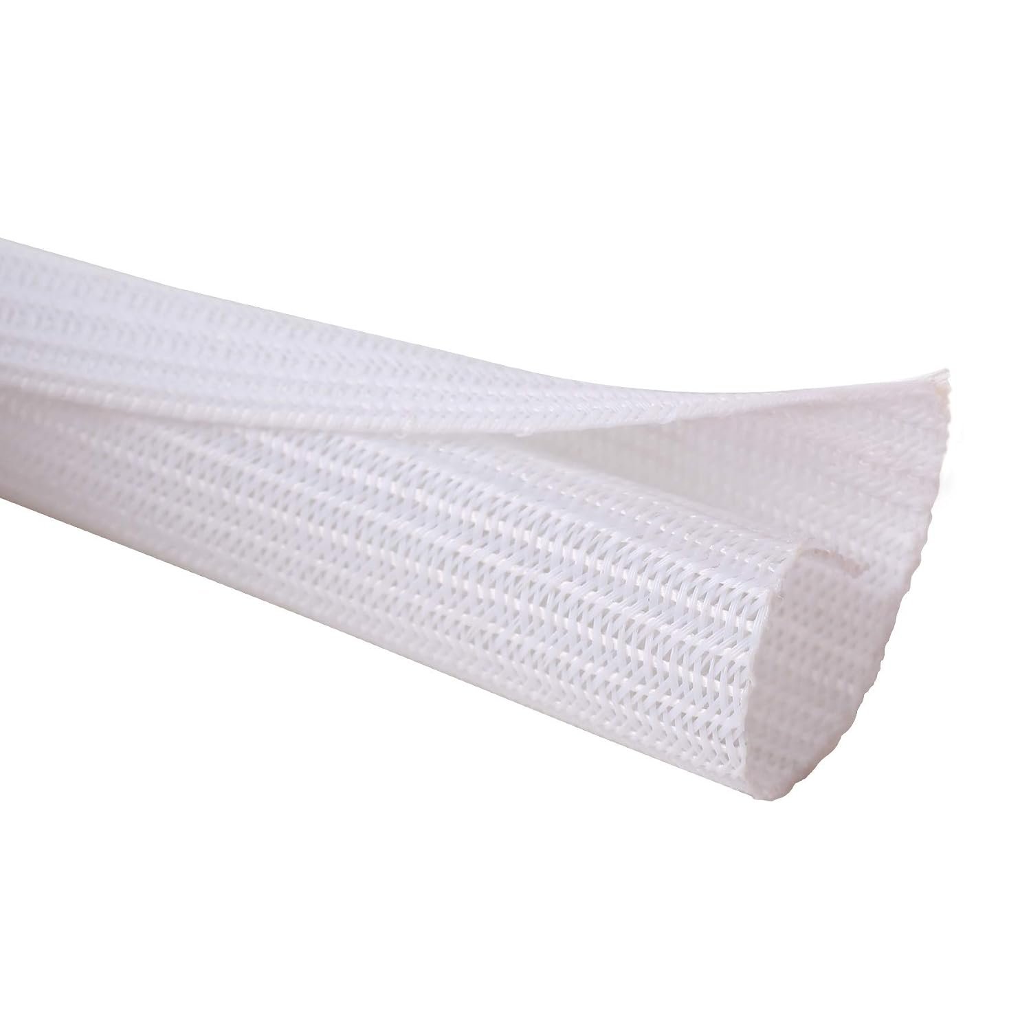 Alex Tech 25ft - 3/8 inch Cord Protector Wire Loom Tubing Cable Sleeve Split Sleeving for USB Cable Power Cord Audio Video Cable – Protect Cat from Chewing Cords - White