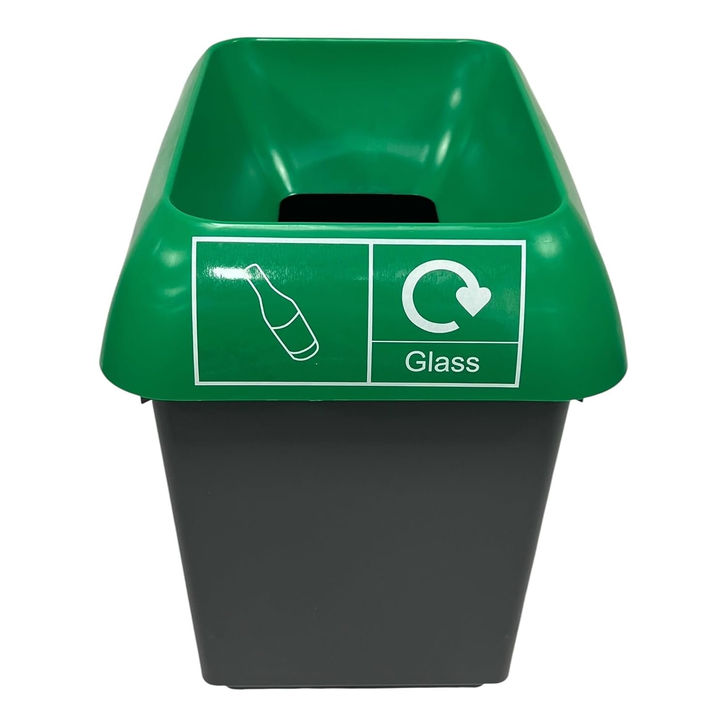 Chabrias Ltd 30 Litre Recycling Waste Bin Green Lid & Glass Logo Recycling Bin – UK Made 100% Recycled Plastic – Colour Coded for Simpler Recycling