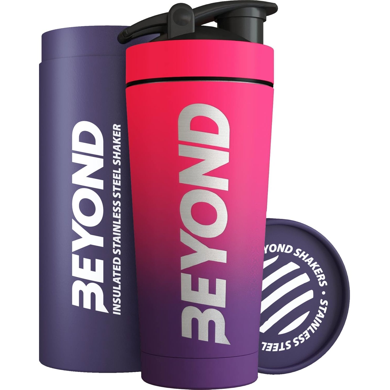 Beyond Shakers Insulated Metal Protein Shaker, Stainless Steel Supplement Bottle - BPA Free for Gym 735ml in Pink & Purple