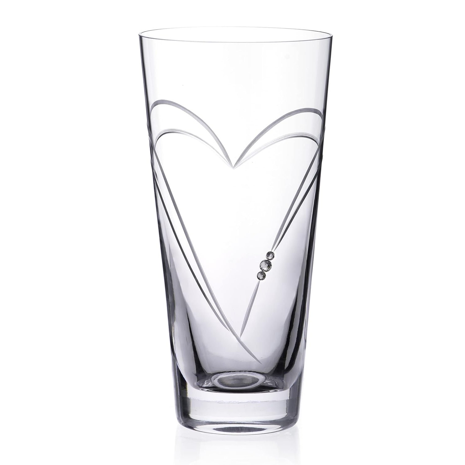 DIAMANTE Heart in Heart hand cut crystal glass vase with sparkling crystals - 20cm in gift box