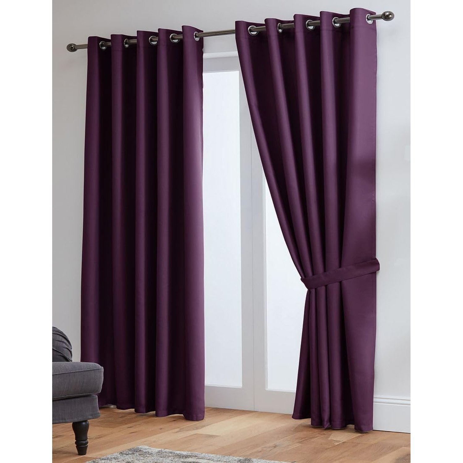 John Aird Blackout Curtains Thermal Energy Saving Eyelet Curtains for Bedroom & Living Room Including Tie Backs (Aubergine, W 90" x L 90" (2 Panels)